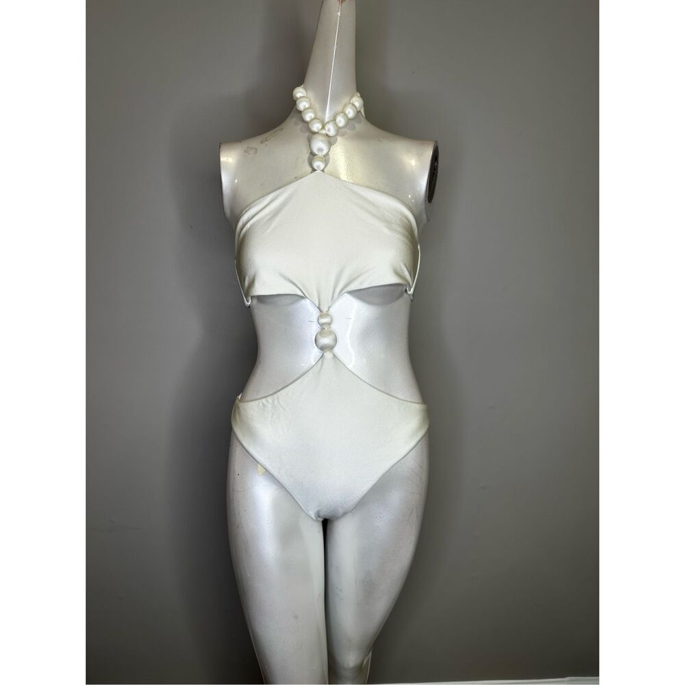 NWOT Cult Gaia Caitriona Beaded One Piece Swimsuit White Size Small $358 - Picture 3 of 9